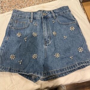 Lulu's Floral Embellished Jean Shorts